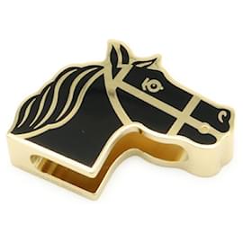 Hermès-HERMES Anneau de Foulard Cadrege Cheval-Noir,Doré
