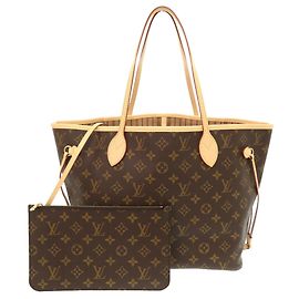 Louis Vuitton Neverfull MM Monogram Rose Beige Tote Bag Braun Beige