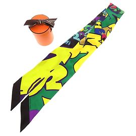 Bufanda de seda Graffiti Twilly de Hermès Verde Púrpura Amarillo