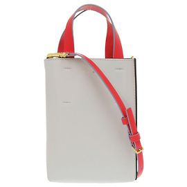 Marni 2-Way Museo Leather Handbag Brown Black Red