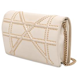 Dior-Dior White Studded Lambskin Diorama Wallet on Chain-White,Eggshell
