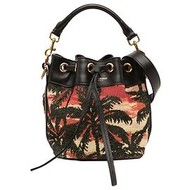 Borsa a secchiello Emmanuelle in tela nera con stampa palme di Saint Laurent Nero