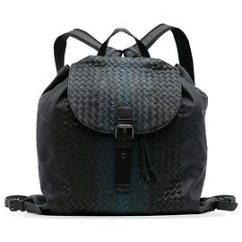 Bottega Veneta Black Nappa Intrecciato Drawstring Flap Backpack Black