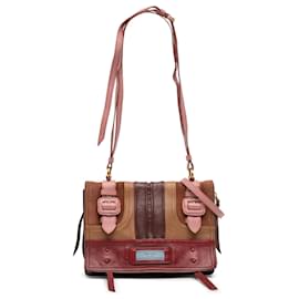 Bolsa Etiquette em patchwork de couro glace marrom e camurça Prada Marrom