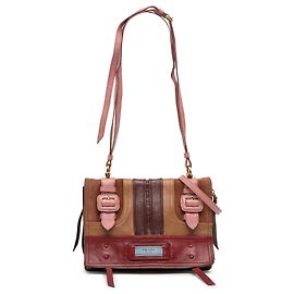 Borsa Etiquette in patchwork di vitello glacé marrone e camoscio Prada Marrone