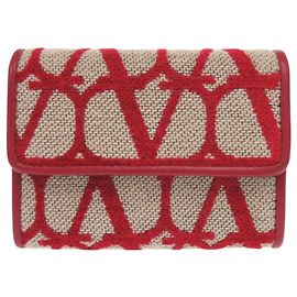 Valentino Garavani Leather Card Case Red Beige