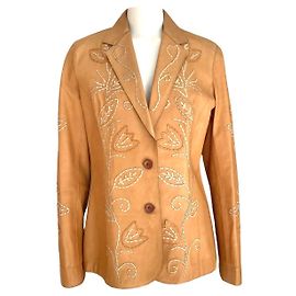 Dolce & Gabbana Leather Biker Jacket Camel Beige Beige Camel