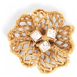 VINTAGE BROSCHE PIN'S CHRISTIAN DIOR VON GOOSENS 1990 CAMELIA STRASS GOLD BROSCHE Golden