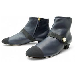 NEW CHANEL G33994 BOOTS SIZE 39.5 IN NAVY BLUE LEATHER AND CANVAS Other