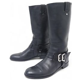 CHRISTIAN DIOR BIKER BOOTS 39.5 BLACK LEATHER RIDING BOOTS Black