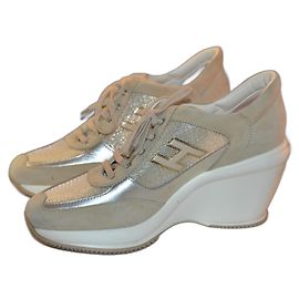 baskets Hogan beige et doré en cuir taille 40 Beige Doré