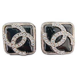 Boucles d'oreilles Chanel carrées noires Noir Argenté