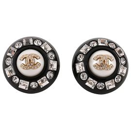 Orecchini Rotondi in Strass di Chanel Nero