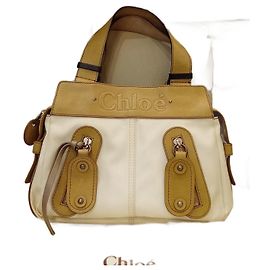 Bolsa Chloé de couro e lona bege Branco Bege