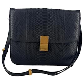Céline Celine Triomphe Shoulder Bag Python Black