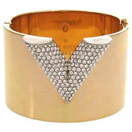 Pulseira Louis Vuitton Essential V em ouro e strass Branco Dourado