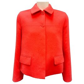 Akris Coral Button Front Cashmere Jacket Orange