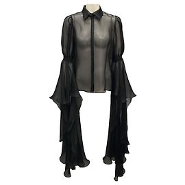 Blusa de Chiffon de Seda Preta Anne Fontaine com Cachecol em Paris Preto