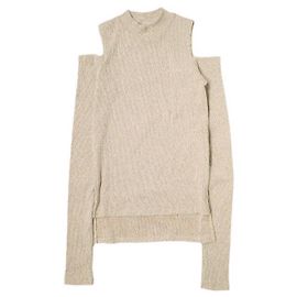 Autre Marque CNLZ CUT OFF LONG TEE Cotton Polyester Long Sleeve T-shirt Beige