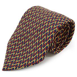 Gravata de seda Hermès Vermelho Azul Amarelo Azul marinho