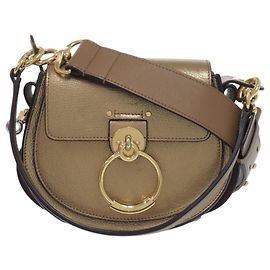 Bolsa de Ombro de Couro Chloé Tess Small em Metal 2 em 1 Dourado