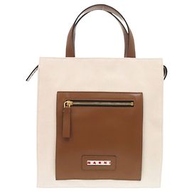 Bolsa tote de lona e couro marrom Marni Marrom