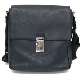 Prada VITELLO Men's Leather Messenger Bag Navy blue