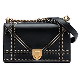 Dior-Dior Black Small Lambskin Studded Diorama Flap-Black