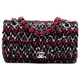 Chanel Nero Medio Classico Tweed Doppio Flap con Paillettes Altro