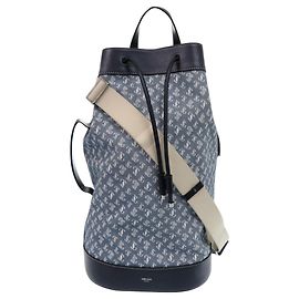 Jimmy Choo Evan Denim JC Monogram One-Shoulder Daypack Blue Cream Navy blue