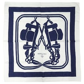 Lenço Hermès Carré 90 Brides de Gala Tattoo Branco Azul marinho