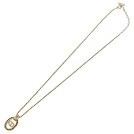 Christian Dior CD Rundanhänger Halskette aus Metall und Kristallen Golden