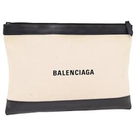 Balenciaga-Pasta com zíper Balenciaga em lona e couro grande - Marinho-Bege