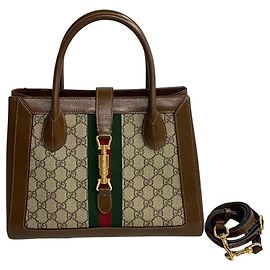 Gucci Jackie 1961 Web Tote GG Canvas and Leather Large Marron
