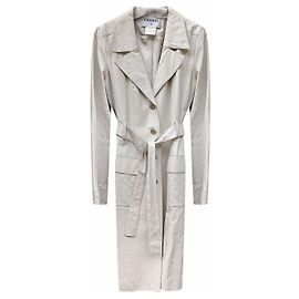 06P 2006 Chanel Long Leather Jacket / Coat / Trench Beige