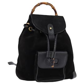 Gucci Vintage Bamboo Backpack Suede Mini Black