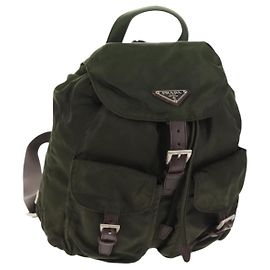Prada Double Front Pocket Backpack Tessuto Small Khaki