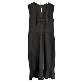 Prada Fall 2008 Black Wool Felt Corset Bust Dress Black