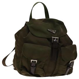 Prada Double Front Pocket Backpack Tessuto Small Khaki