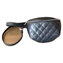 Chanel Uniform Banana Bag Black Leather Black