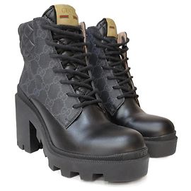 Botas con cordones de cuero negro Gucci Negro