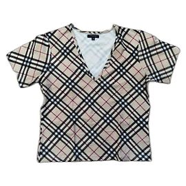 T-shirt con collo a V Burberry Nova Check Beige Beige