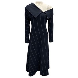 Navy gestreiftes Midi-Kleid mit langen Ärmeln 3.1 Phillip Lim Marineblau