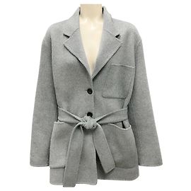 Proenza Schouler White Label Light Grey Wool Coat with Belt Grey
