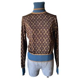 Pull à col roulé Louis Vuitton Monogramme LV Marron Soie Marron