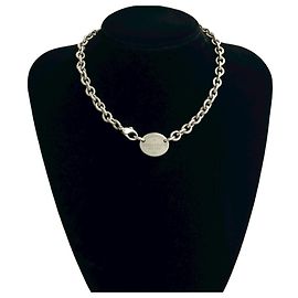 Tiffany & Co Colar de prata esterlina com placa de tag logo oval Tiffany Prata
