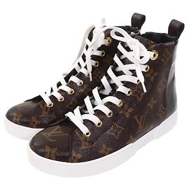 Tênis Altos de Couro Louis Vuitton Marrom Preto