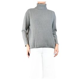 Autre Marque Grüner gerippter Kaschmir-Rollkragenpullover - Größe UK 16 Grün