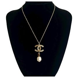 Collana Chanel Coco Mark con strass e perle finte Marrone Bianco D'oro