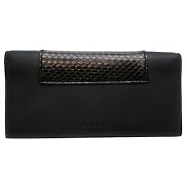 Gucci Black Leather Long Wallet Black